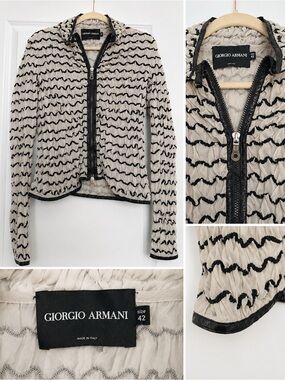 Giorgio Armani Cream Jacket with Black Wavy Trim